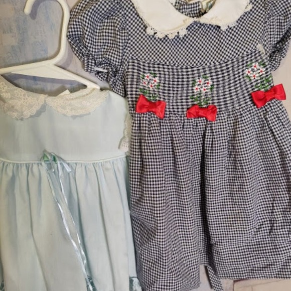 Vintage Other - Vintage 2 Pc Bundle Baby Girl Dresses Floral Embroidery Bows Lace Ruffles